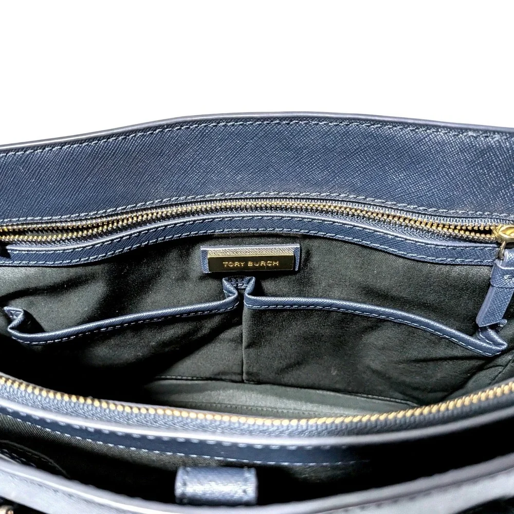 Tory Burch Robinson Tote Navy Saffiano Leather Shoulder‎ Bag Medium